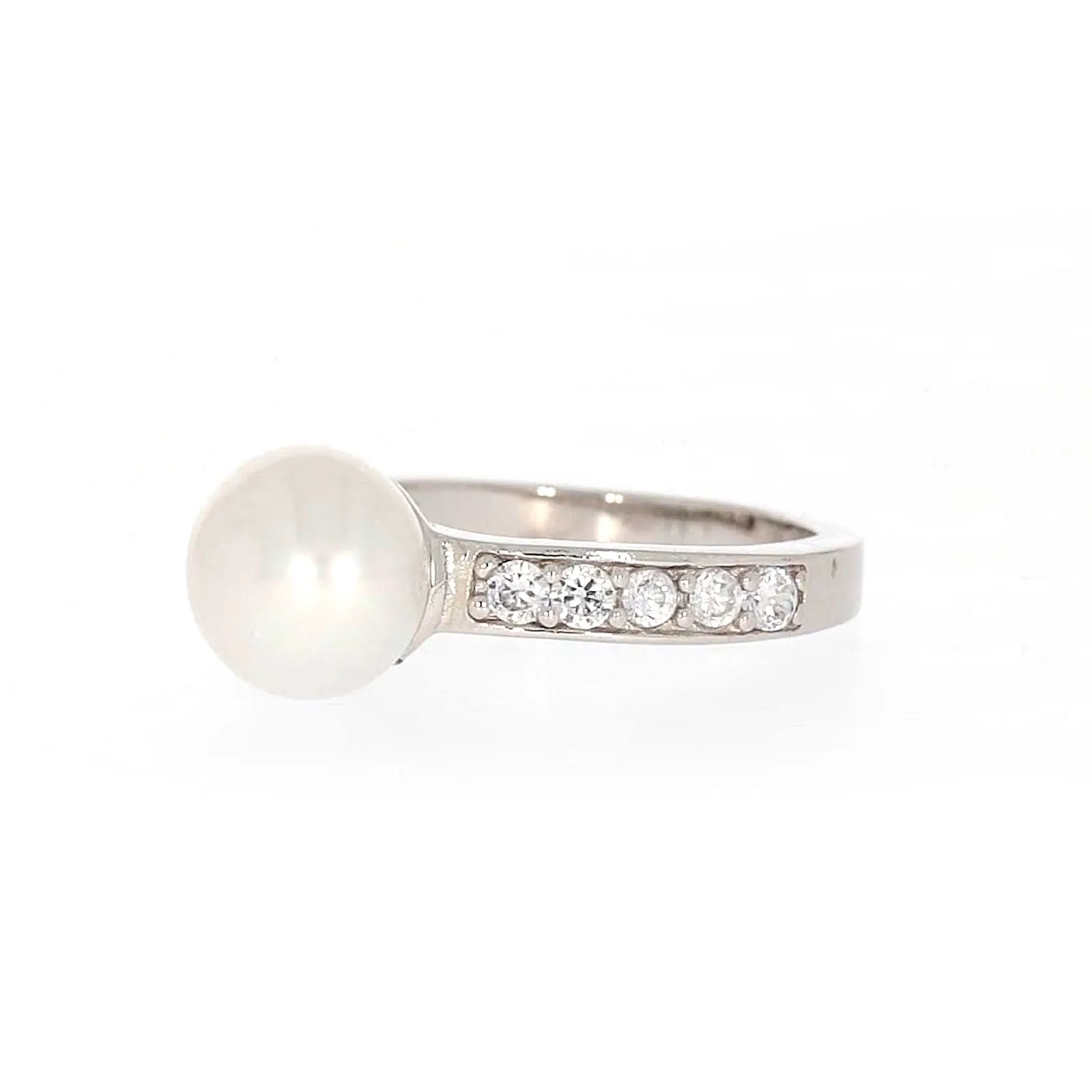 Sterling Silver 8-9mm Fresh Water Pearl and Cubic Zirconia Ring