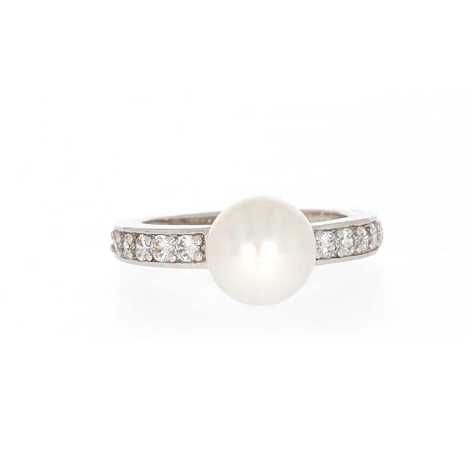 Sterling Silver 8-9mm Fresh Water Pearl and Cubic Zirconia Ring