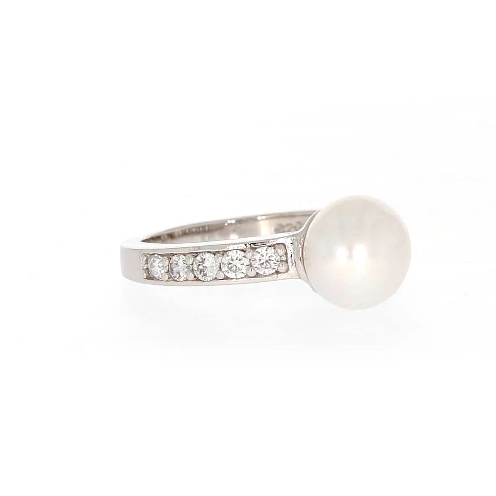 Sterling Silver 8-9mm Fresh Water Pearl and Cubic Zirconia Ring