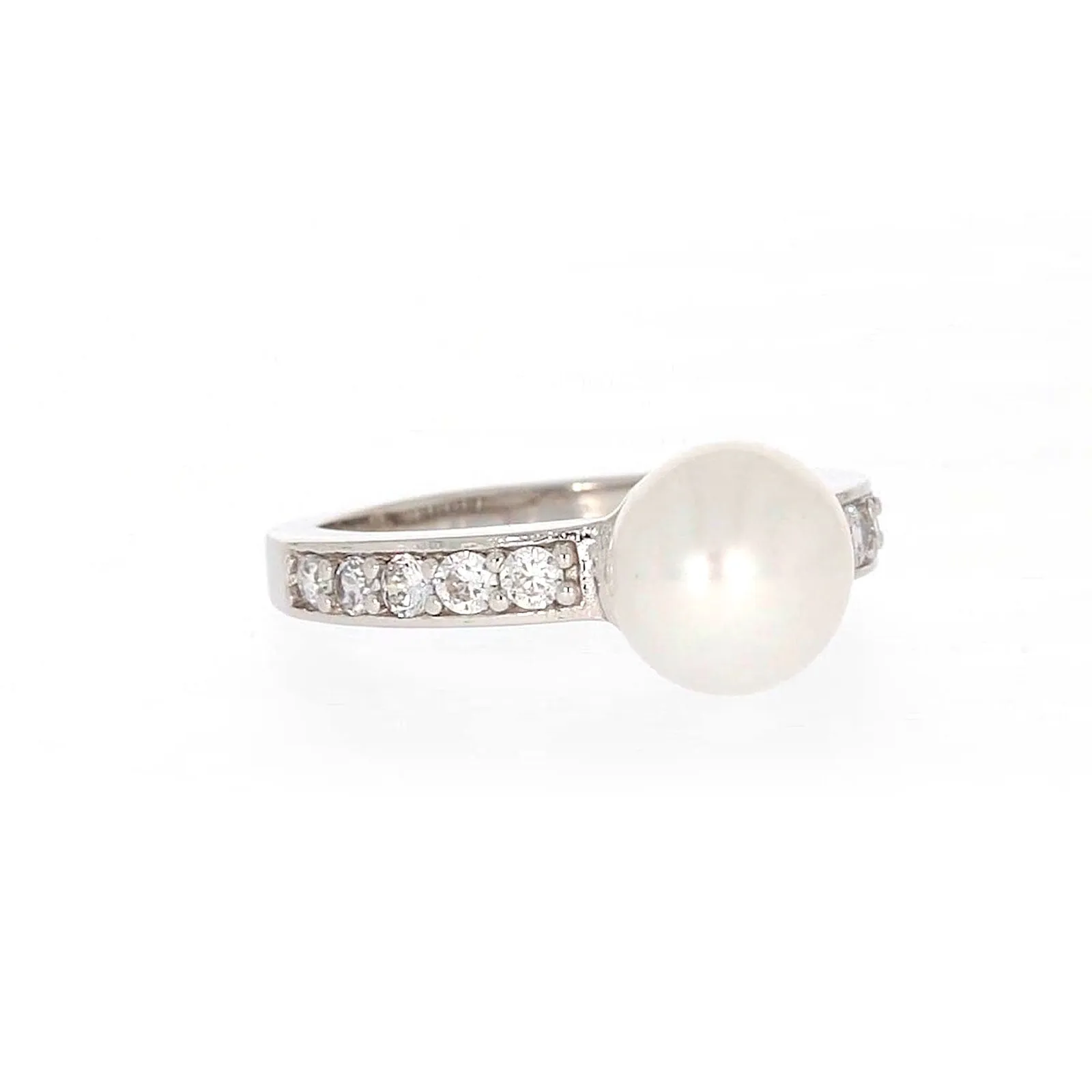 Sterling Silver 8-9mm Fresh Water Pearl and Cubic Zirconia Ring