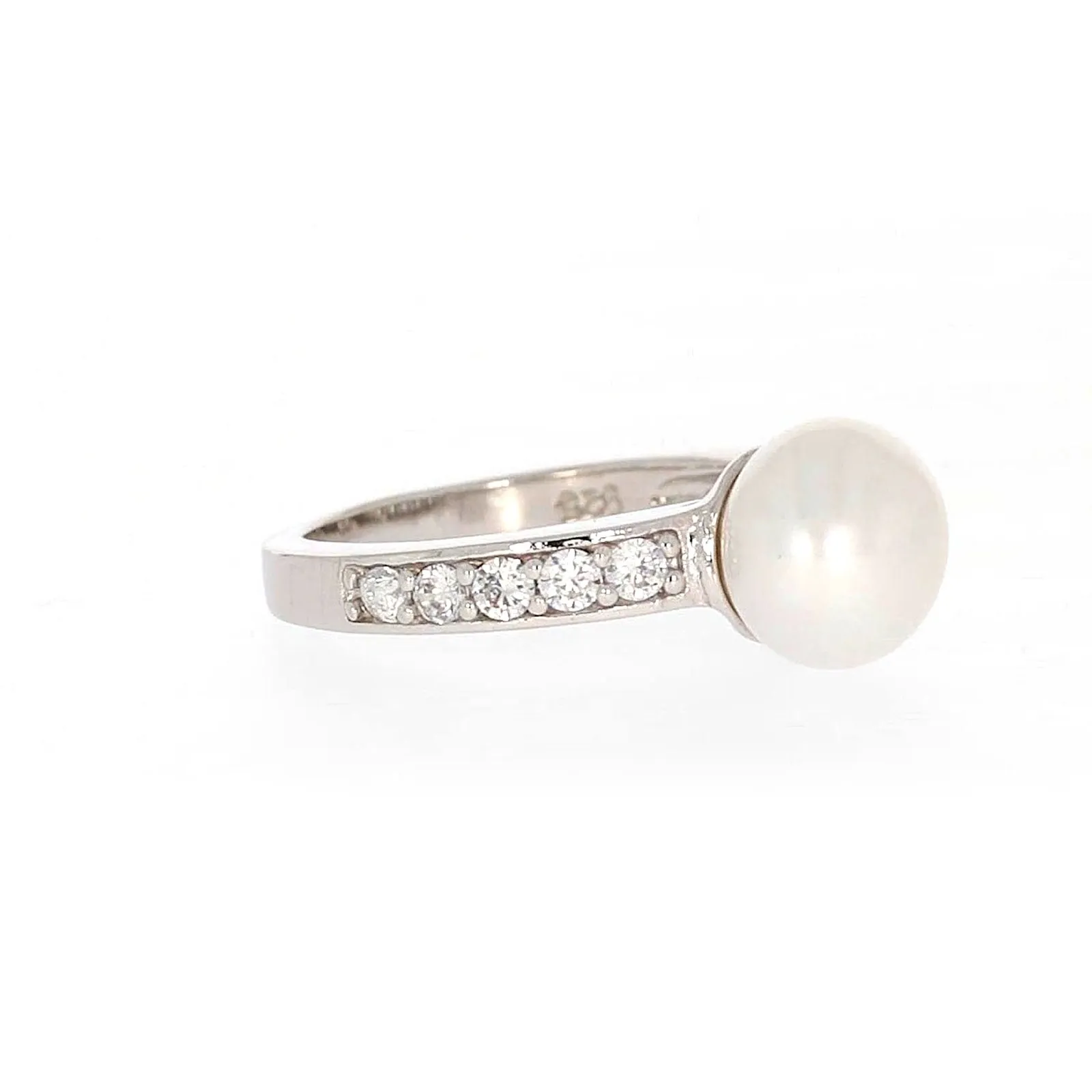 Sterling Silver 8-9mm Fresh Water Pearl and Cubic Zirconia Ring