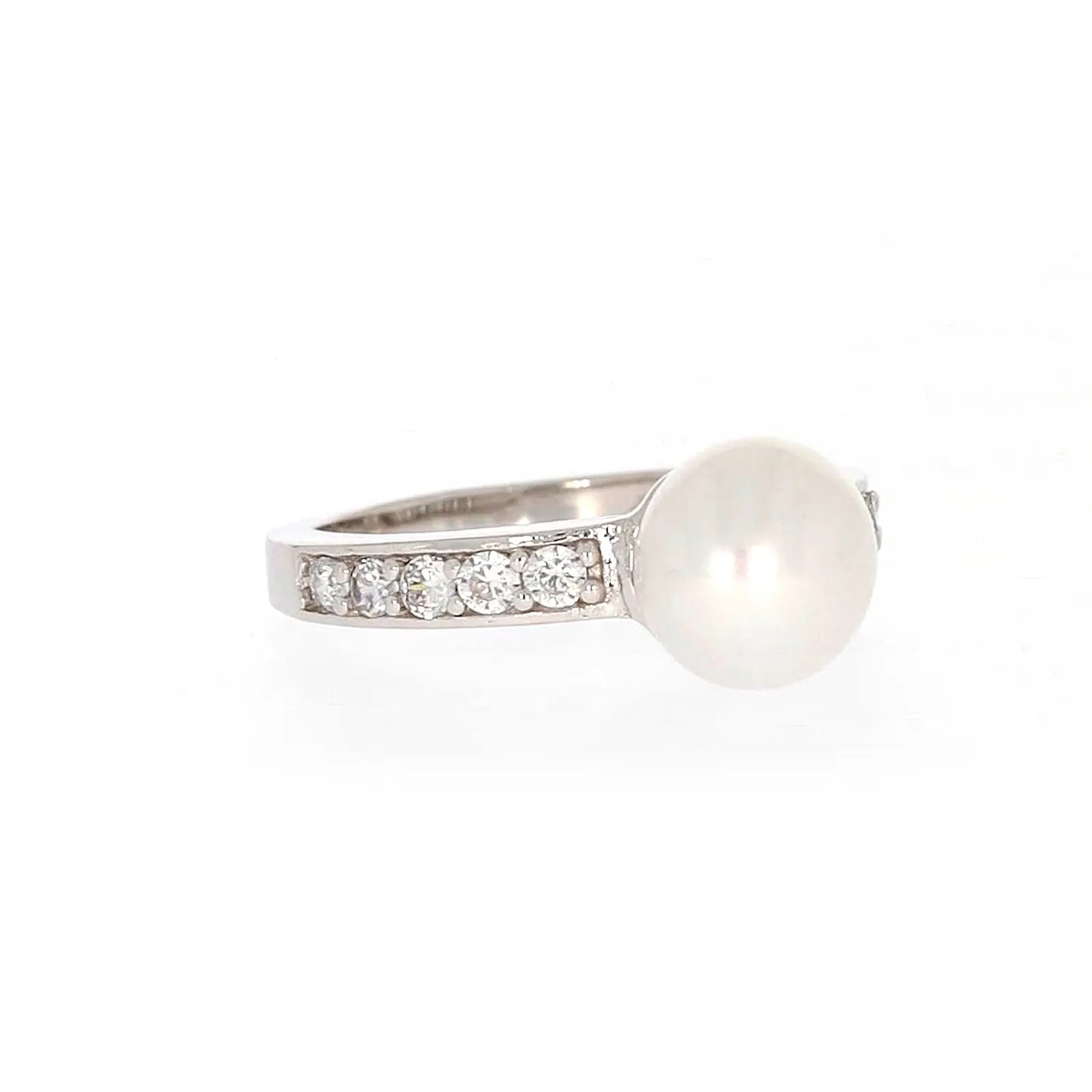 Sterling Silver 8-9mm Fresh Water Pearl and Cubic Zirconia Ring