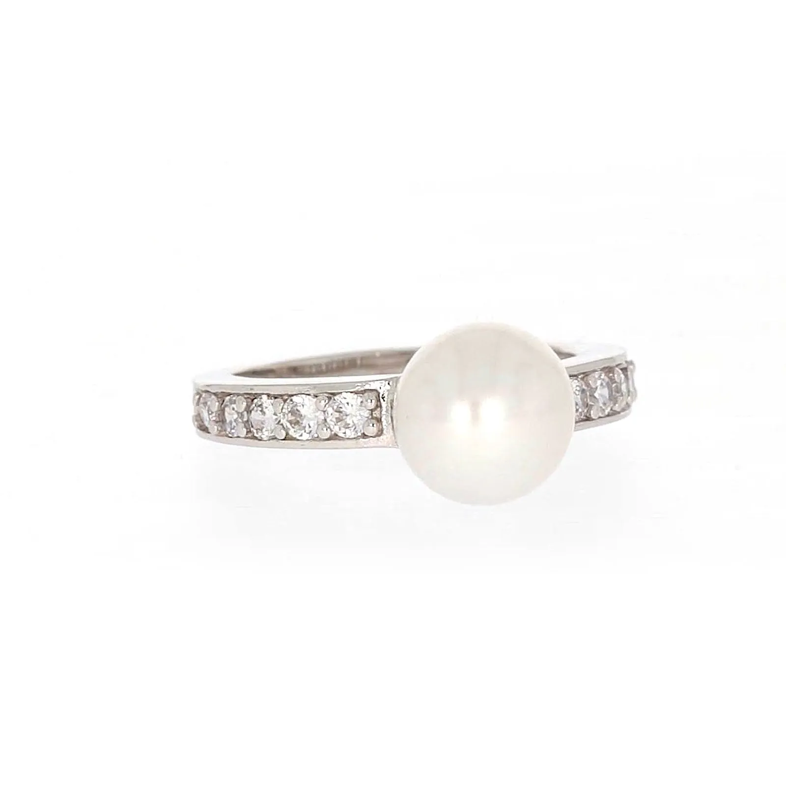 Sterling Silver 8-9mm Fresh Water Pearl and Cubic Zirconia Ring