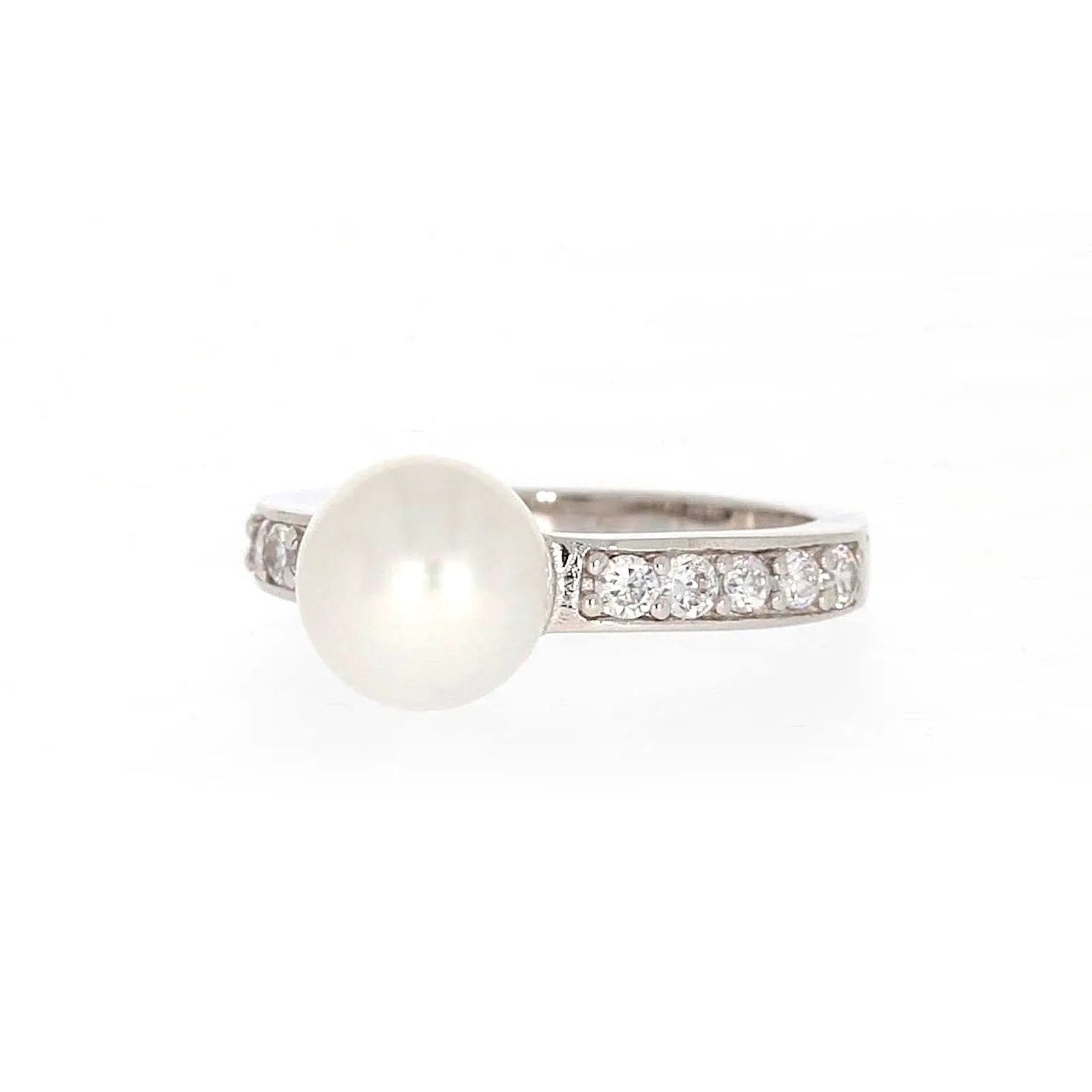 Sterling Silver 8-9mm Fresh Water Pearl and Cubic Zirconia Ring