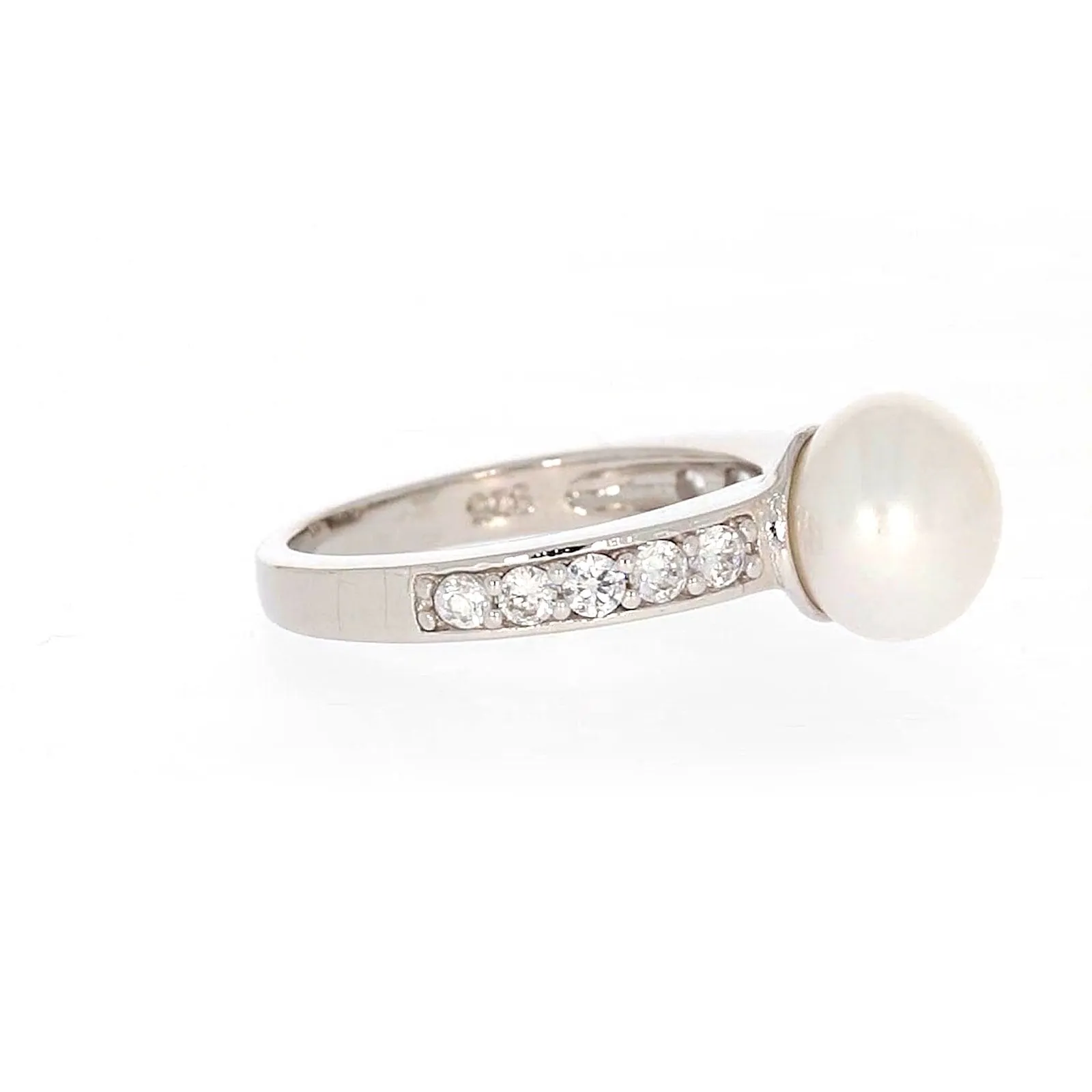 Sterling Silver 8-9mm Fresh Water Pearl and Cubic Zirconia Ring