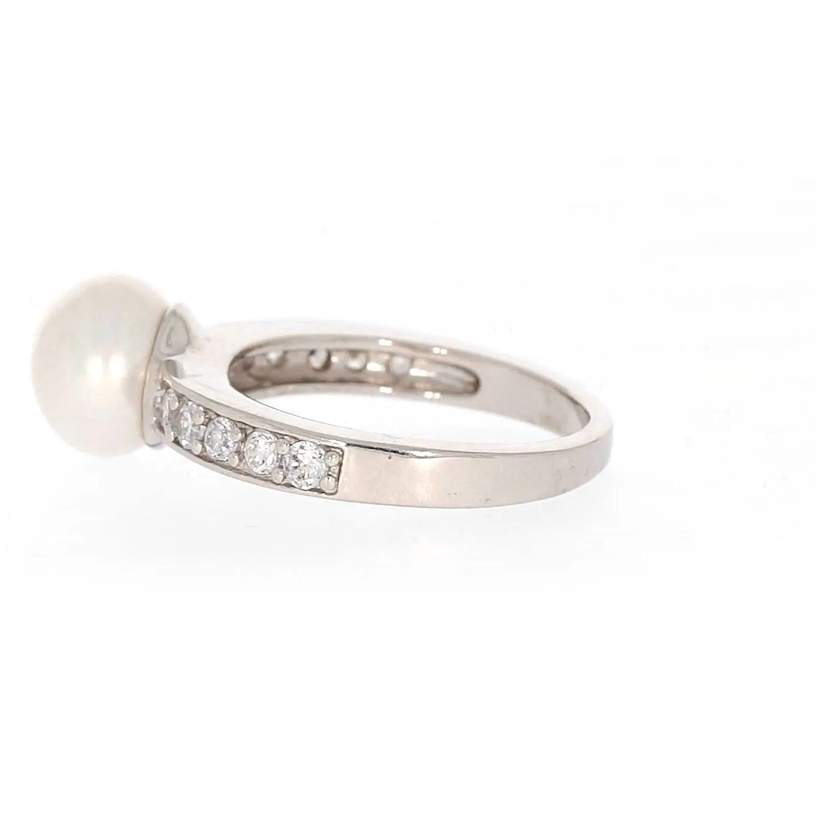 Sterling Silver 8-9mm Fresh Water Pearl and Cubic Zirconia Ring