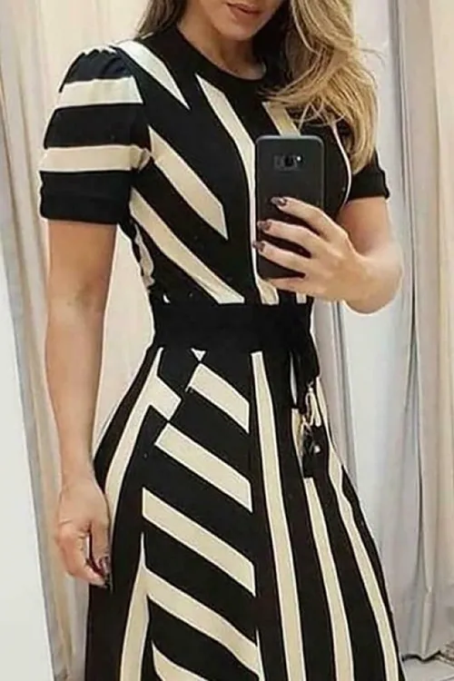 Striped Colorblock Short Sleeve Maxi Dress