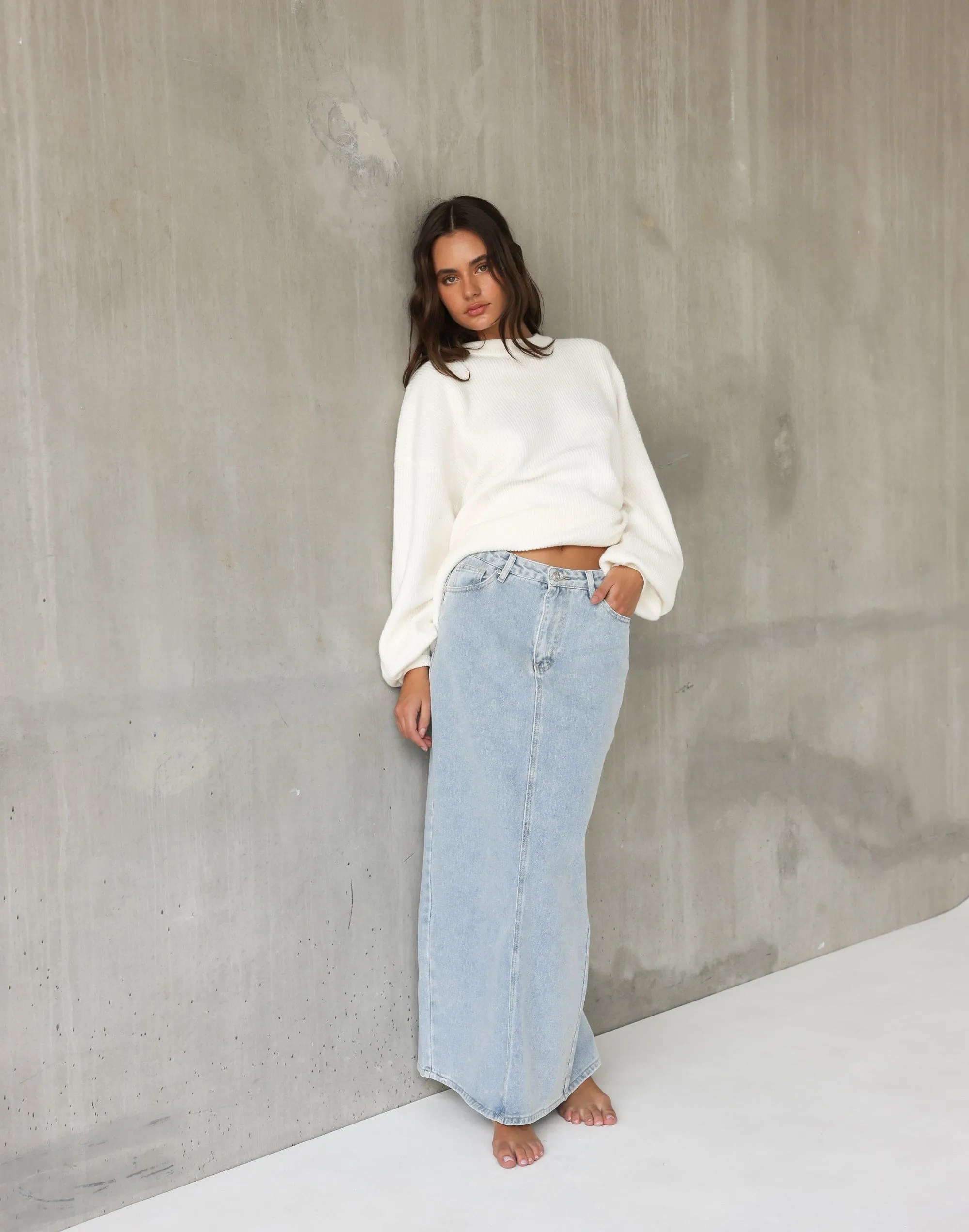 Tyler Denim Maxi Skirt (Light Vintage)