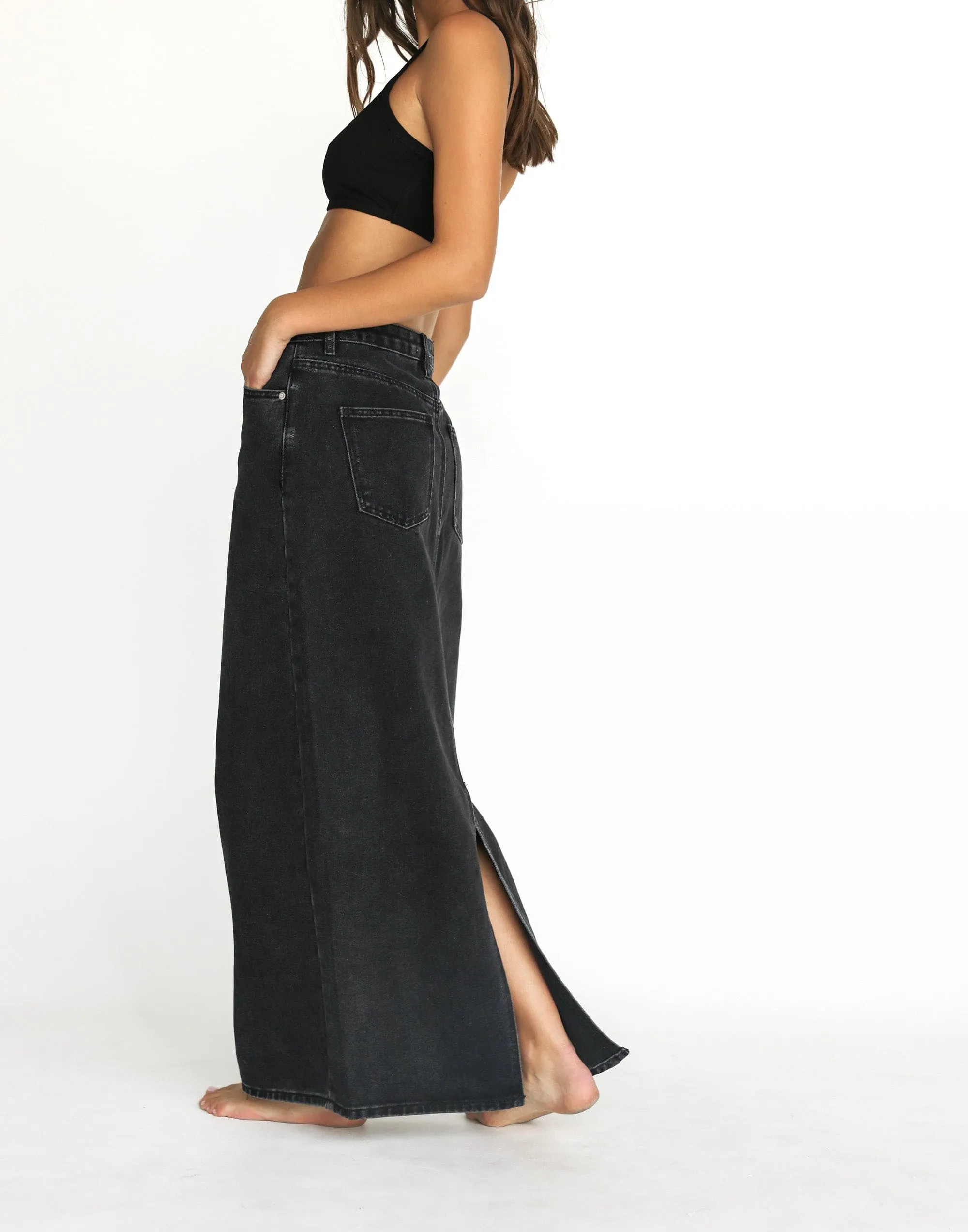 Tyler Denim Maxi Skirt (Vintage Black)