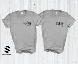 Wifey and Hubby Pocket with Established Wedding Date Newlywed Honeymoon Vacation T-Shirts