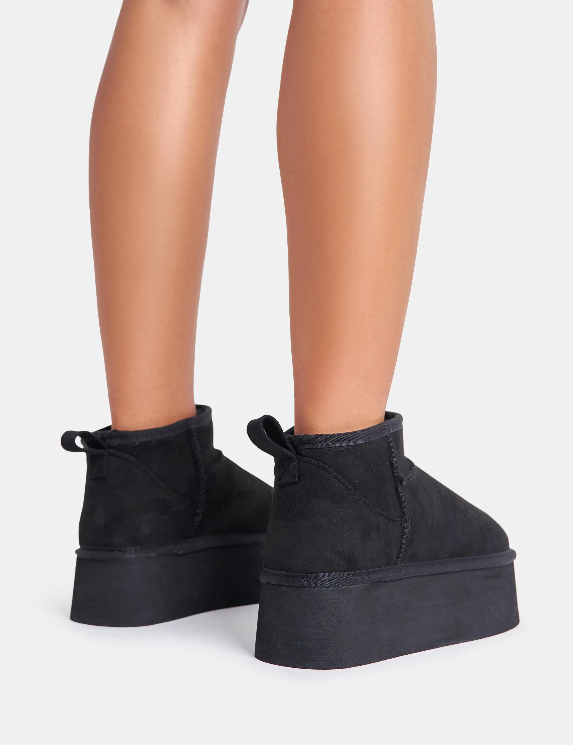 Willow Black Faux Suede Ultra Mini Ankle Triple Platform Boots