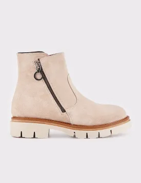 Women Beige Suede Genuine Leather Ankle Boots