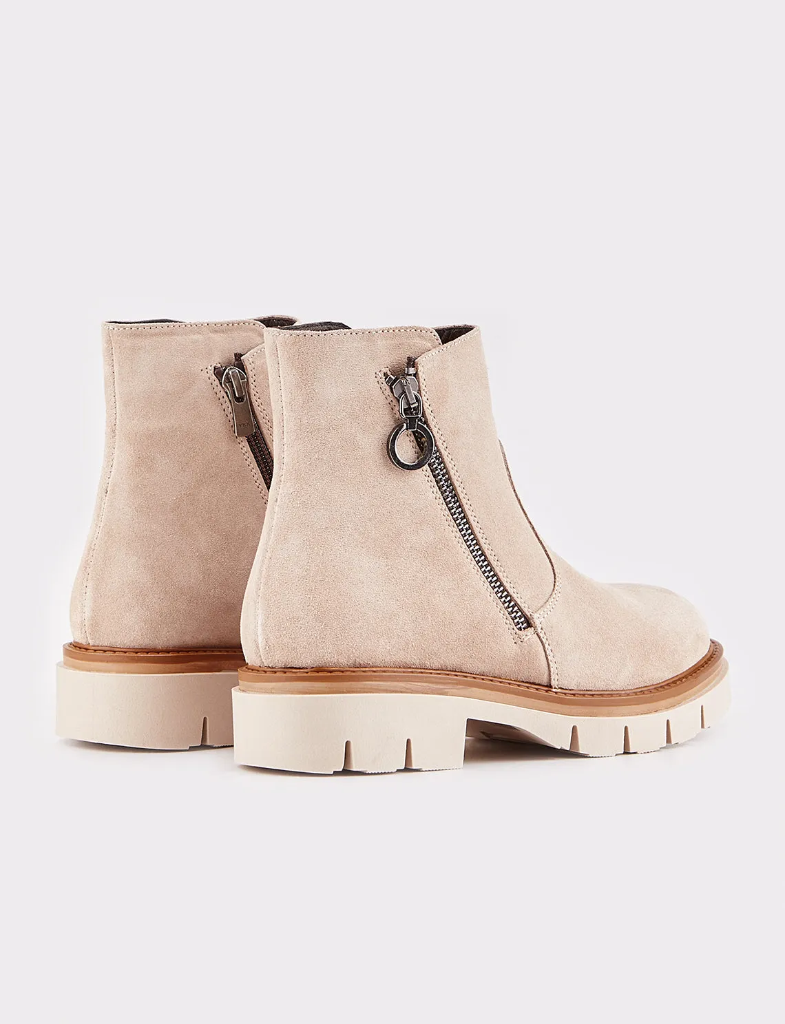 Women Beige Suede Genuine Leather Ankle Boots